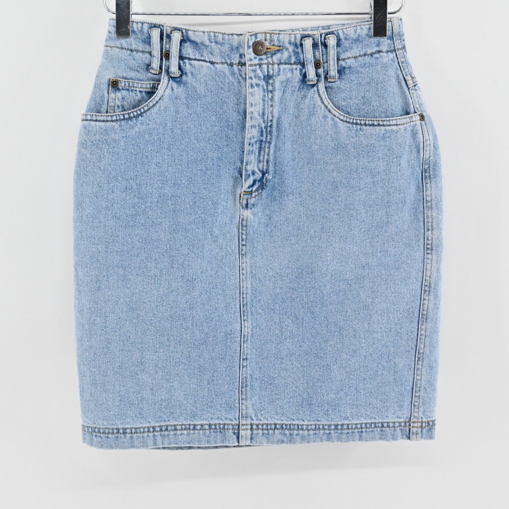 Vtg 80s Lizwear Jean Mini Skirt Womens Size‎ 4 Light Wash Denim Classic Cotton